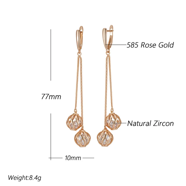 Kinel Hot Trend Long Tassel Dangle Earrings For Women Fashion 585 Rose Gold Color Natural Zircon Fine Daily Jewelry Crystal Gift 2