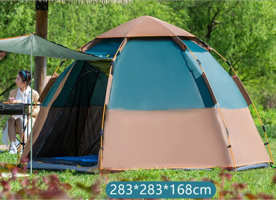 Automatic Double Layer Hexagonal Tent for 2-4 People Outdoor Camping Waterproof Quick Setup Beach Tent YOUSKY