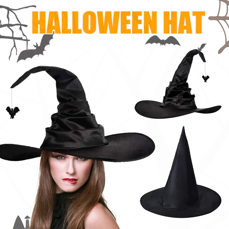

New Halloween Witch Wizard Black Hat Party Cosplay Costume Headgear Devil Cap Props Decoration Supplies for Adult Men Women