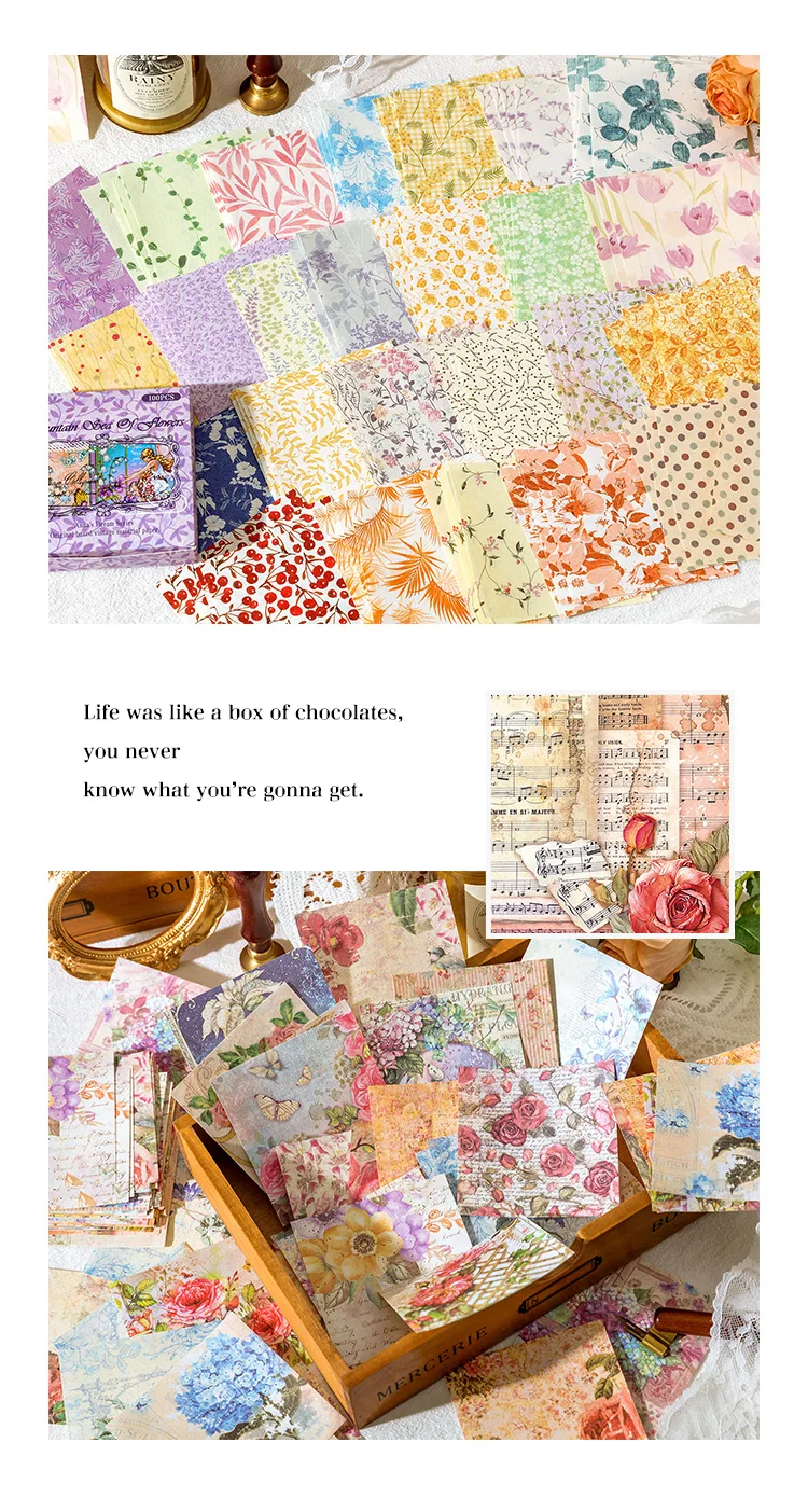 100 Stück Vintage-Muster, DIY, Scrapbooking, dekoratives Papier für Tagebuch, Album, Hintergrundpapier, handgefertigtes Junk-Journaling-Material – Detail 9