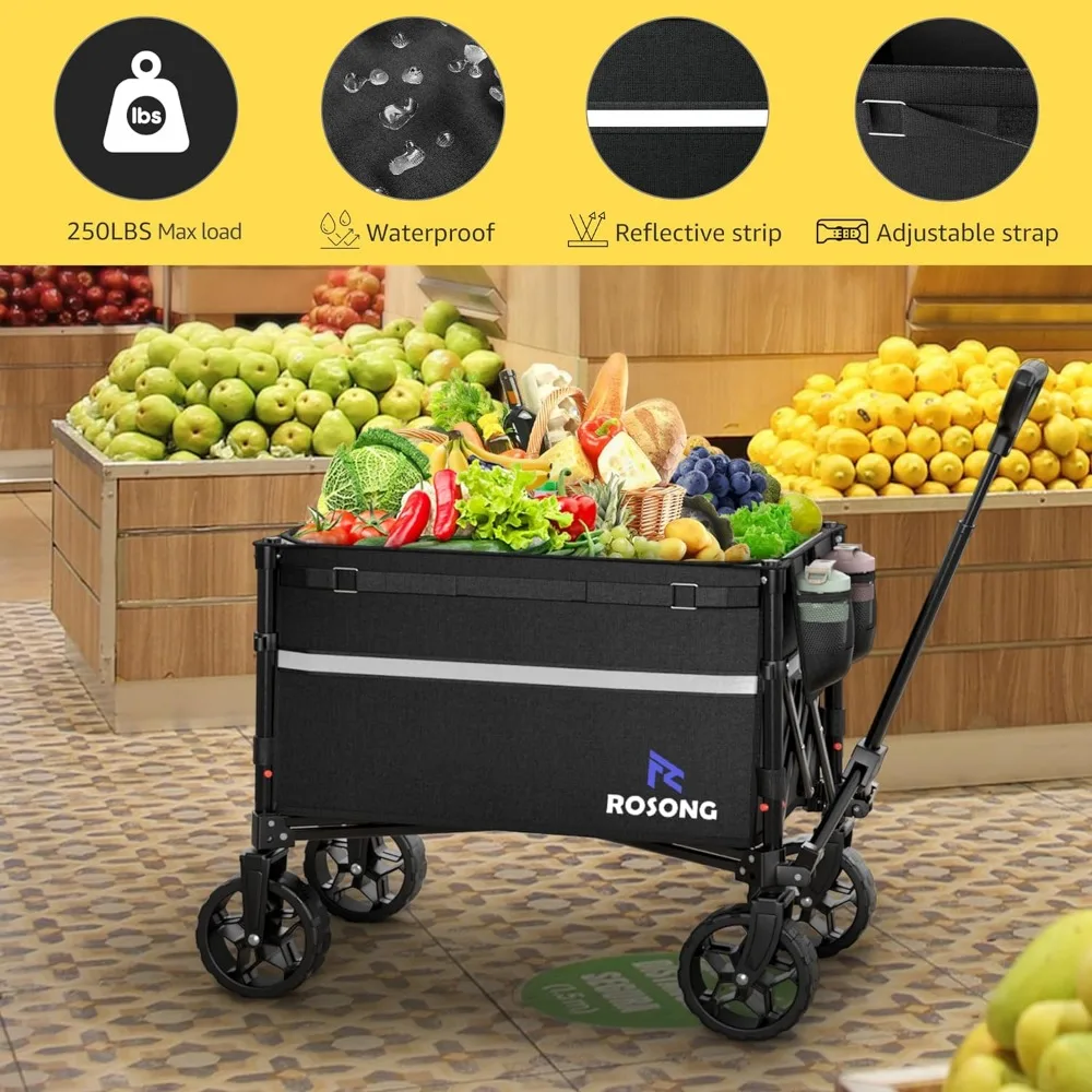 

Collapsible Wagon Cart with Wheels Foldable - Folding Utility Heavy Duty Wagons Carts for Grocery Beach Sports