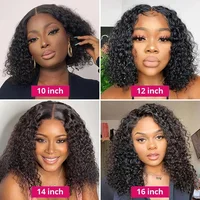 Bob Perruque Lace Wig sans colle ondulée, transparente 4x4 dentelle cheveux naturels bouclés, pre-coupés, 200% pré-épilés, glueless wigs human hair pour femmes 6