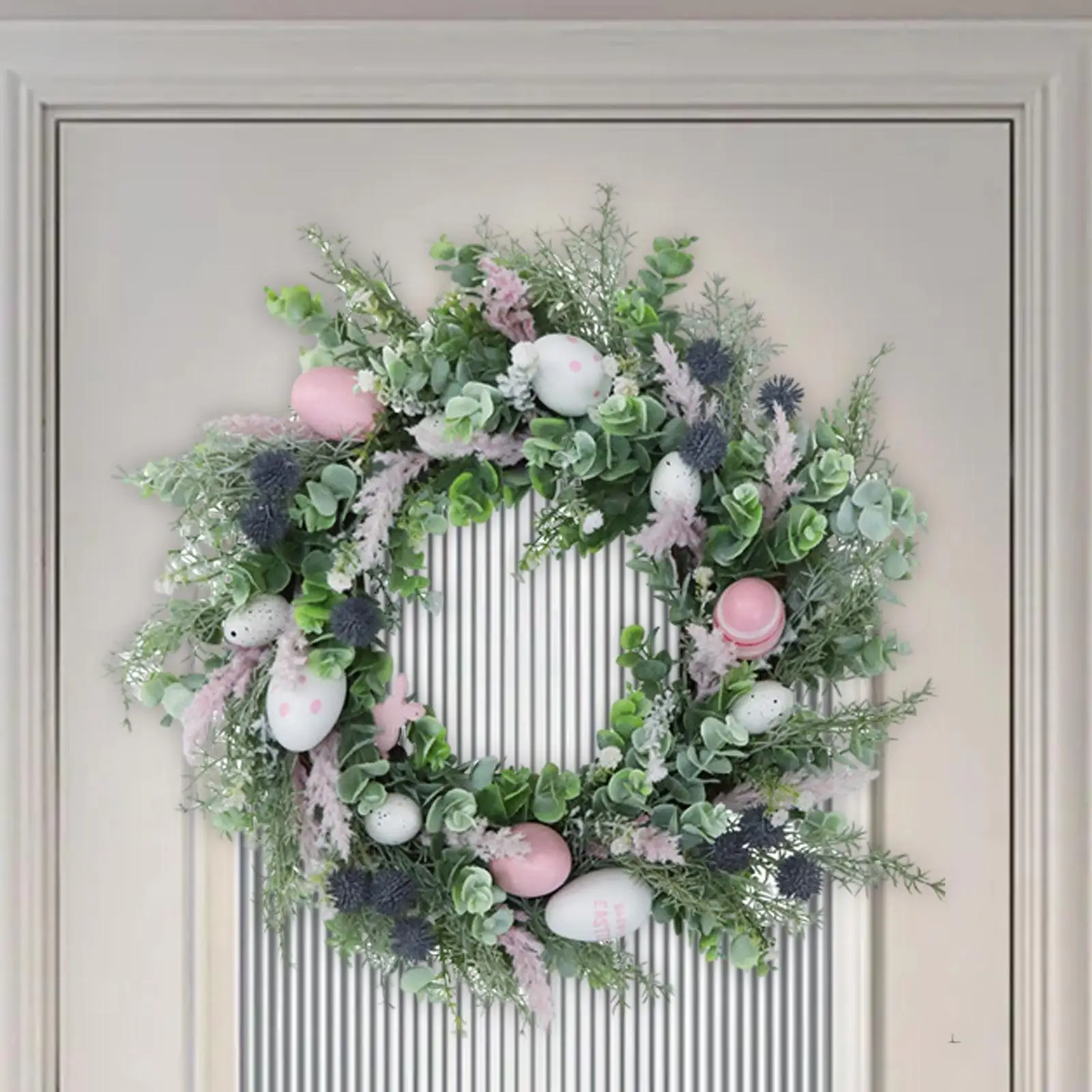 Easter Egg Wreath 17.7`` Green Leaves Spring Summer Wreath Easter Wreath for Party Indoor Outdoor Porch Holiday Celebration