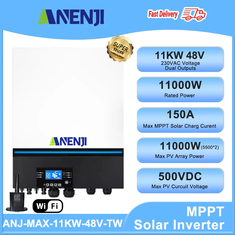 Inverter Ibrido Solare 48V 11Kw Dual Mppt 230V Sinusoidale Pura Su Rete + Off Grid Dual Output/Input 150A Regolatore Di Carica Solare