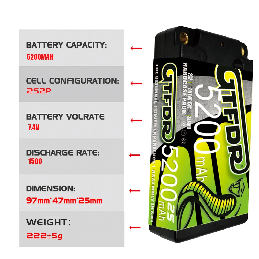 Gtfdr 2S 7.4V 7.6V Lcg Batterijen Lipo Hv Shorty 7000Mah 6400Mah 5200Mah 4400Mah 7200Mah 8200Mah 9400Mah 1/8 1/10 Buggy Truggy Auto