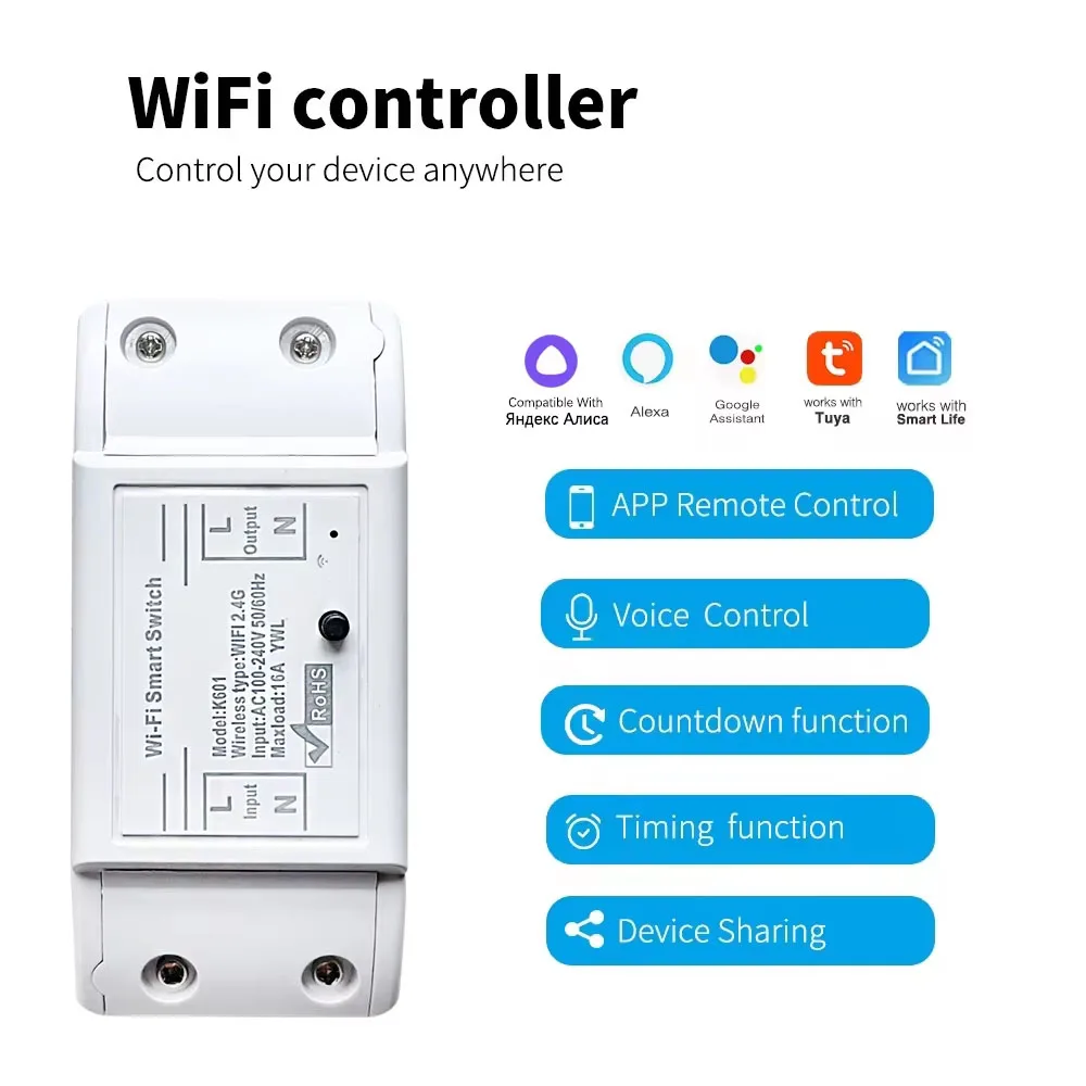 Tuya WIFI Switch 433MHz Smart Home Automation Relay Module 1/2/3 Gang Wireless Wall Switch Home Control Works with Alexa Google