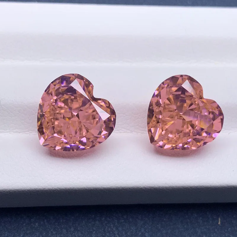 

Ruif Padparadscha Color Heart Shape Crushed Ice Cut Cubic Zirconia 12x12mm High Carbon CZ Gemstone for Jewelry Making