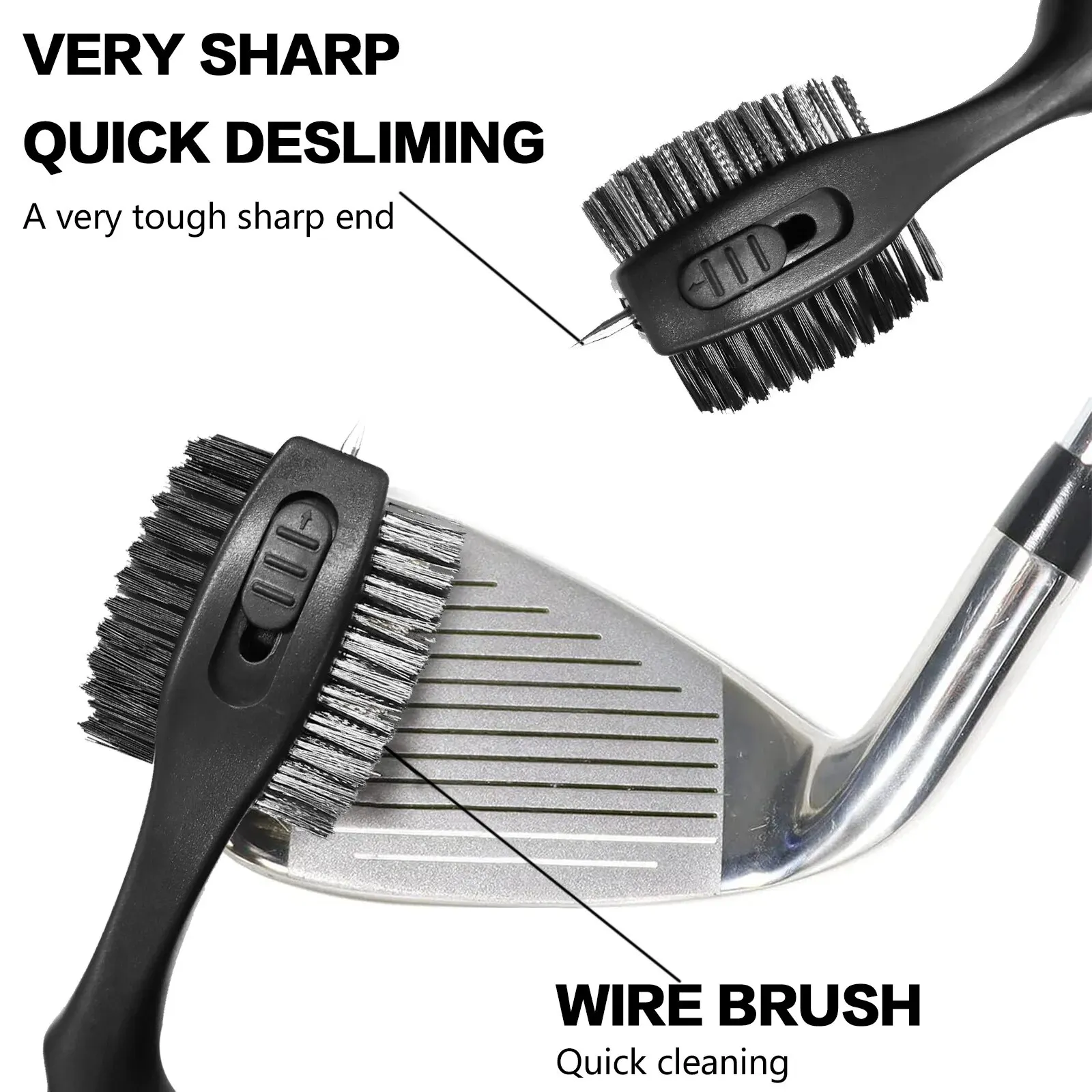 Golf Club Cleaner Kit Oversized Head with Retractable Zip-Line Clip Double Sided with Spike for Cleaning Groove Shoes