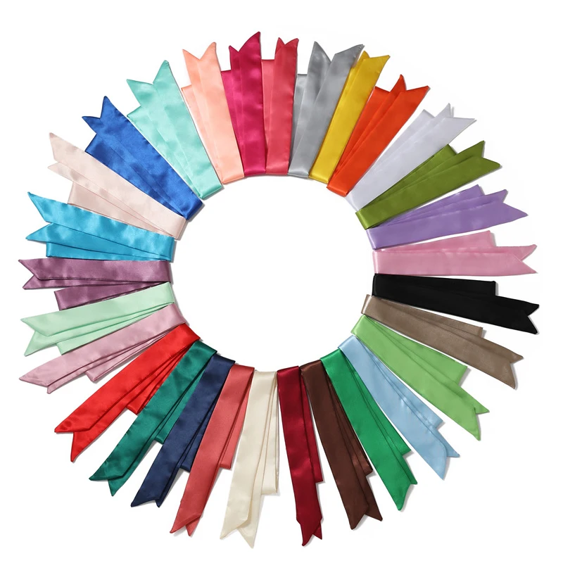 New Small Silk Scarf Narrow Thin Satin Scarves Neck Tie Handle Bag Ribbons Headband Thin Solid Color Long Scarf Multifunctional 4