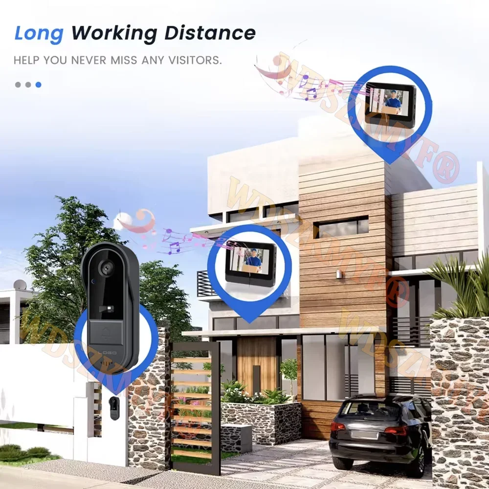 Campanello Wireless WiFi con Telecamera 1080P, Videocitofono Impermeabile, Schermo IPS da 4,3 Pollici, Campanello di Sicurezza Domestica con Visione Notturna IR - immagine 5