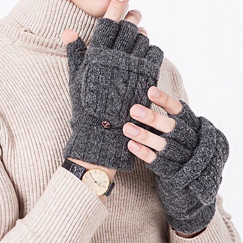 Fingerless Gloves Unisex Wool Knitted Winter Warm Finger Free Touchscreen Men Women Exposed Finger Mittens