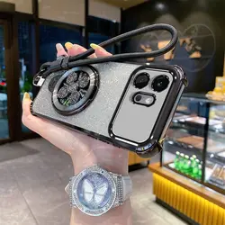 Custodia per telefono elettroplaccata in glitter con manico a mano