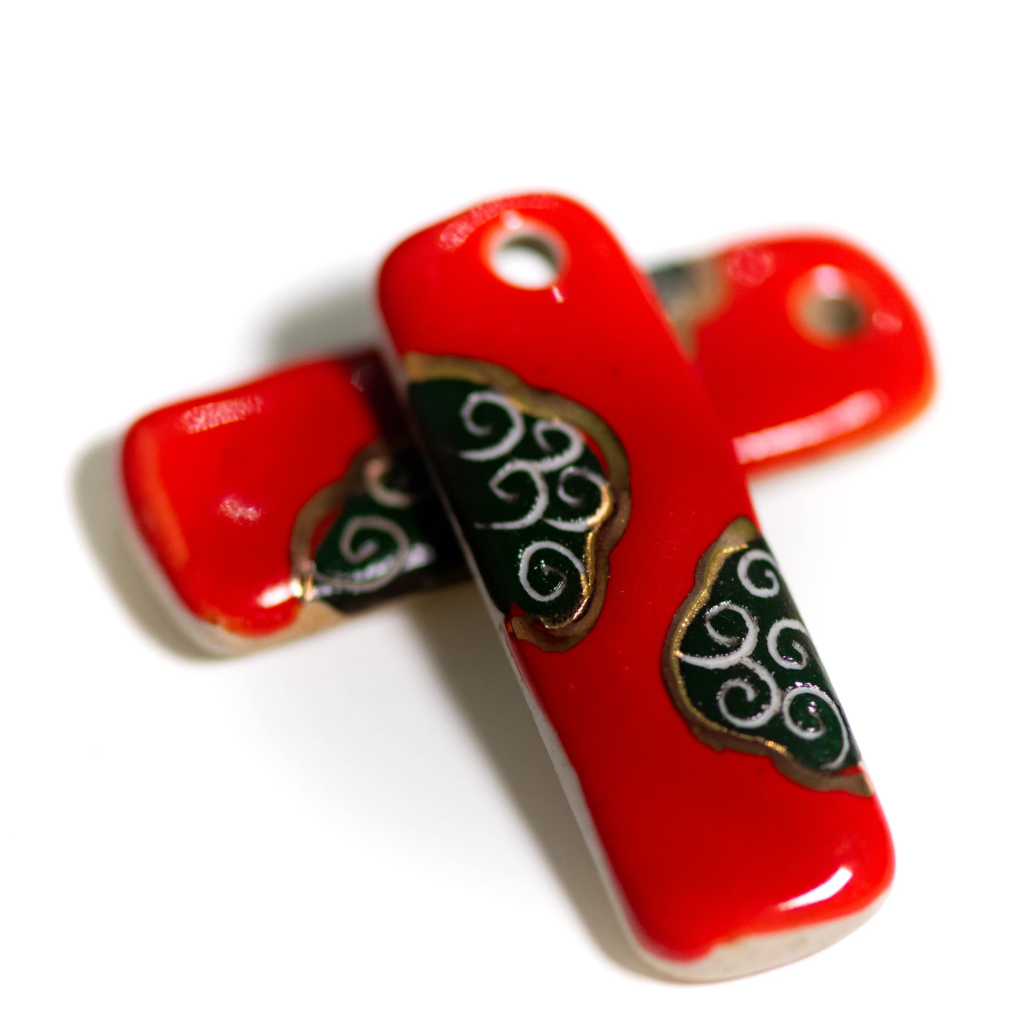Hochtemperatur-Keramik-Anhängerperlen, handbemalt, Vintage-Stil, 51 x 17 mm, 2 Stück – Detail 5