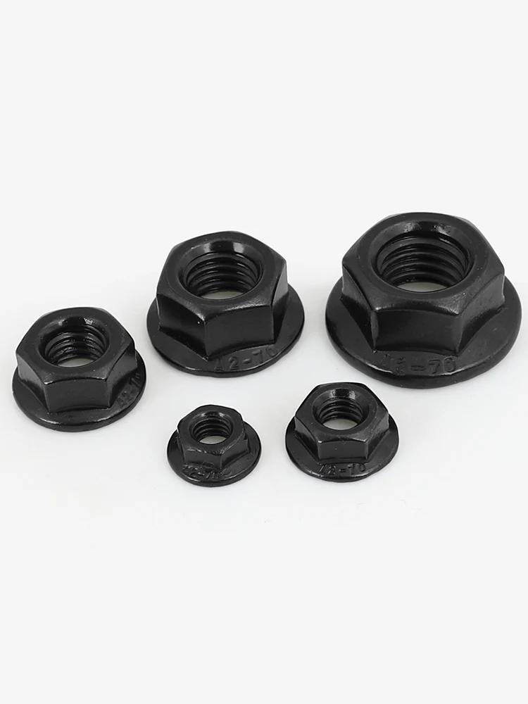 Hexagonal Flange Nut Hex Black Locking Nuts Black Carbon 10-50pcs M2 M3 M4 M5 M6 M8 M10 M12 M16 hexagon nuts carbon steel nuts flange nut locking nuts