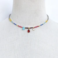 Collier de perles de perles naturelles pour hommes et femmes, pendentif goutte d'eau multicolore, bijoux en pierre bohème, breloque à la mode, décoration de collier 6