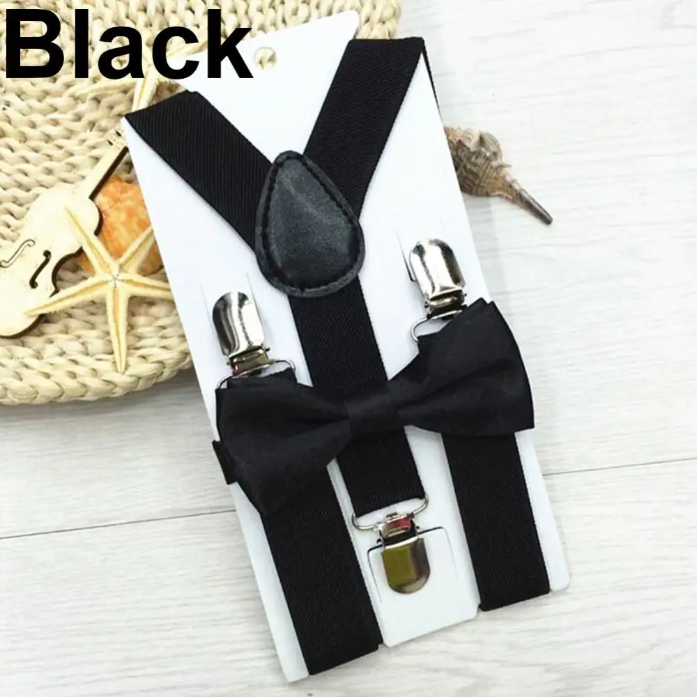 Kids Xmas Stage Costume Suspenders Children Clip-On Adjustable Y-Back Suspenders Bowtie Matching Outfit Candy Colors Strap Clip