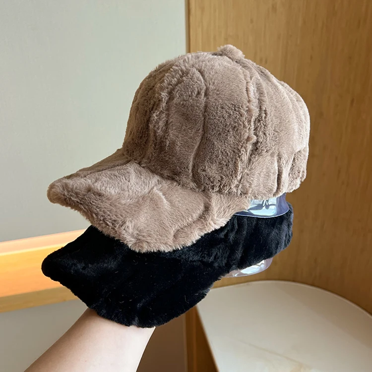 Faux Pelz Baseball Kappe Winter Hüte Für Frauen Männer Verdickt Warm Halten Snapback Kappe Weibliche Outdoor Sonnenschirm Solide Einstellbar Neue – Detail 16
