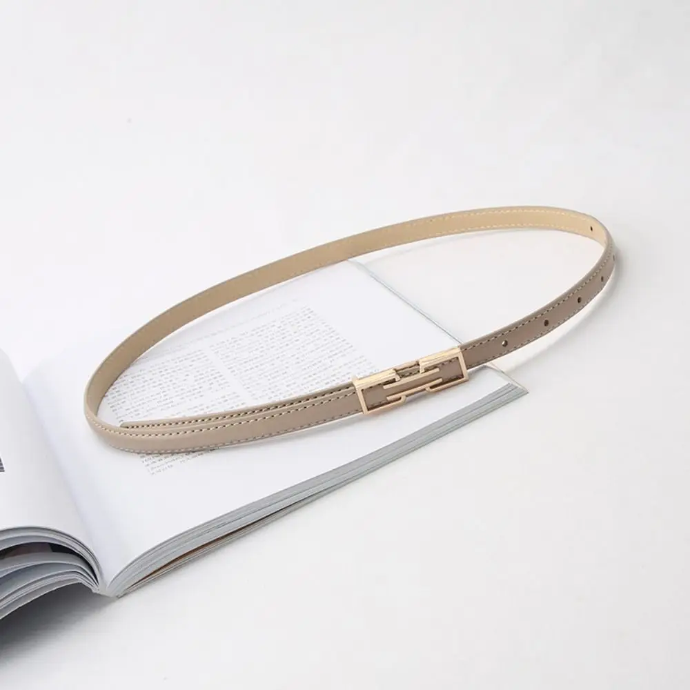 

Fashion Women Thin Belt Solid Color Skinny Waist Belt Leather Golden Metal Buckle Ladies Trouser Dress Decoration Waistband