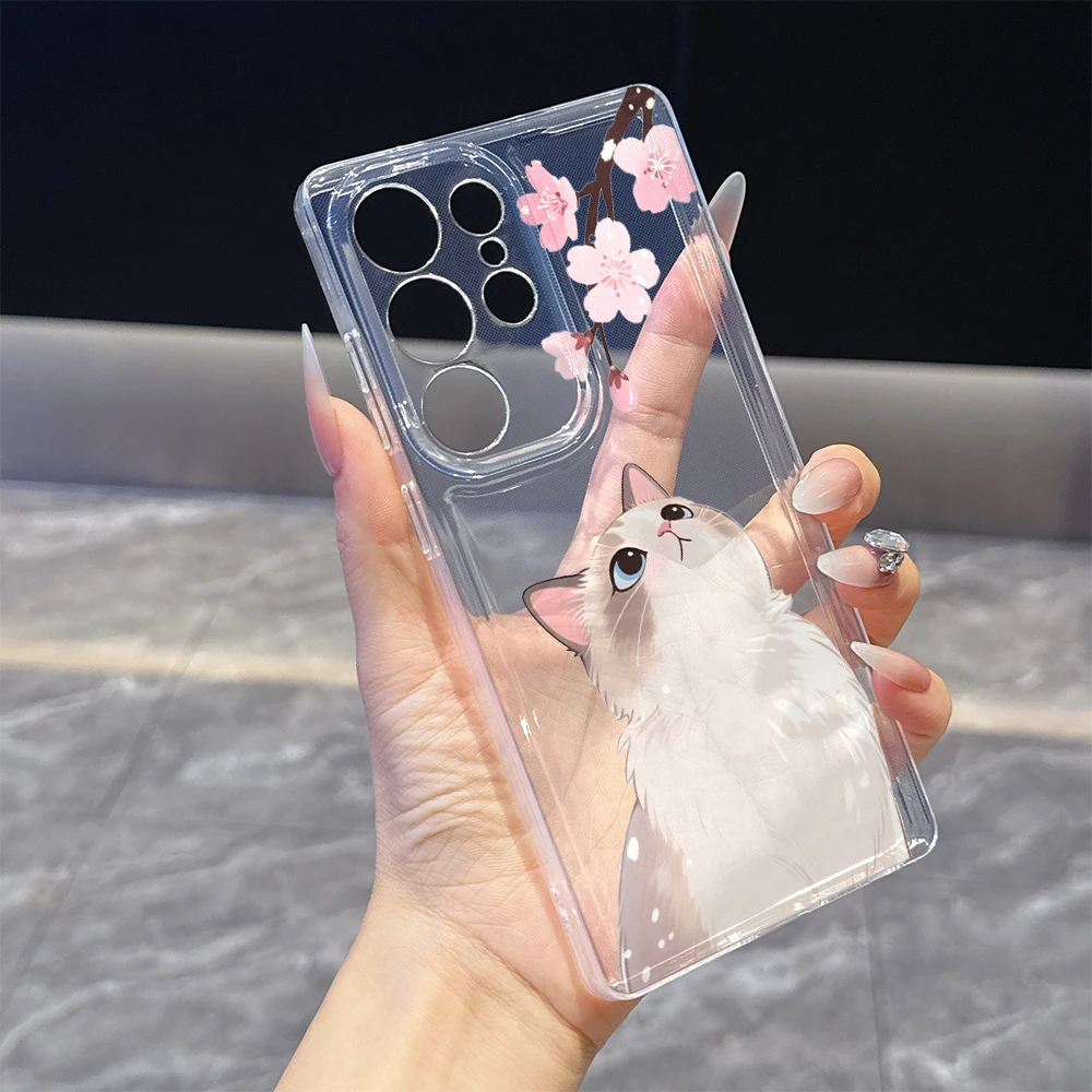 Cherry Blossom Cat Phone Case - Elegant Lucency TPU Protection Cover