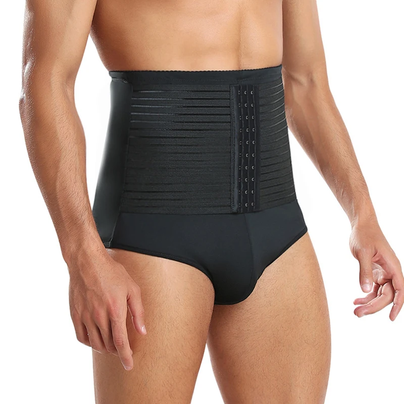 Prayger Men High Waist Shapers Tummy Trimmer Control Panties Hook Slimming Abdominal Underwear