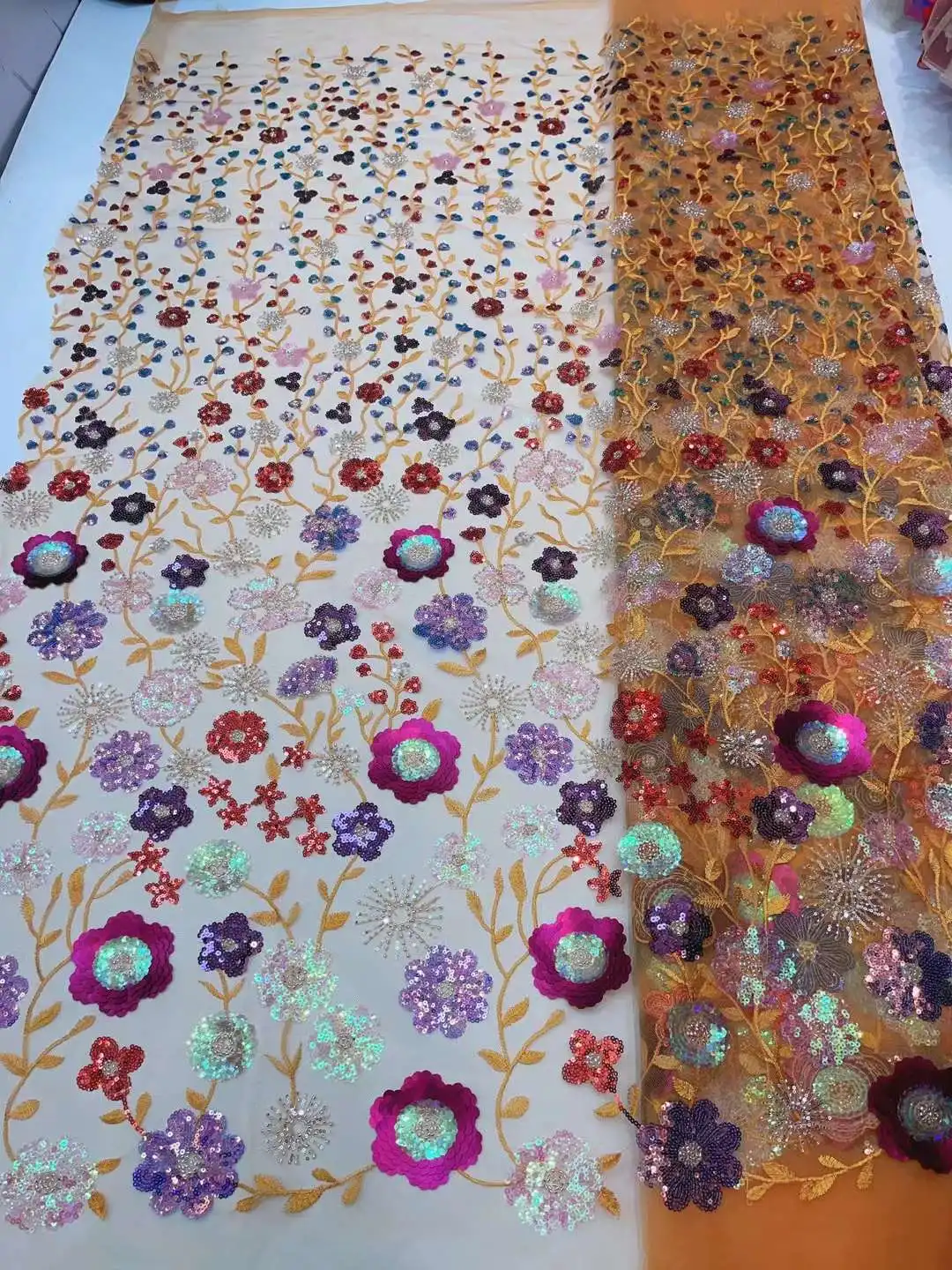

Beautiful Sequined Lace Design Sequins Embroidery French MeshYarn/ African Nigeria Fabirc For Weddings Evening Dresses Party