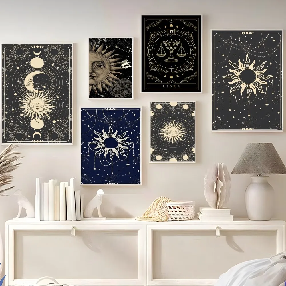 

The Sun Moon Tarot Card Poster Self-adhesive Art Poster Retro Kraft Paper Sticker DIY Room Bar Cafe Vintage Decorative