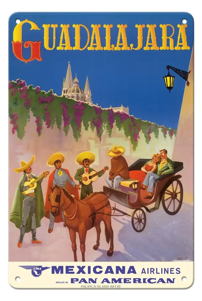 Мексиканские авиакомпании-мексиканские авиалинии (CMA-compañana de aviada) из Японии-винтажный постер для путешествий авиакомпании De