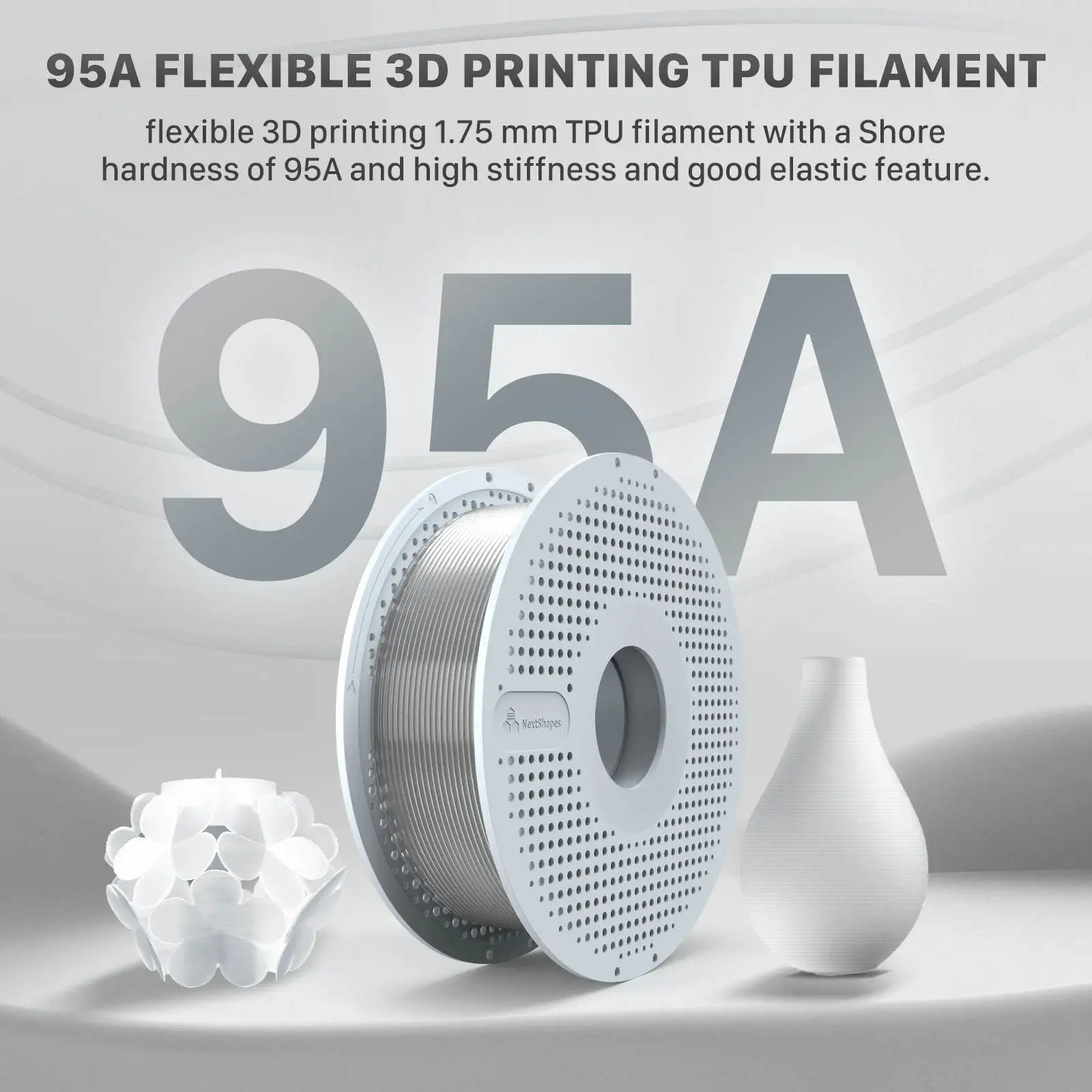 NextShapes 유연한 TPU 필라멘트 1.75mm 스풀당 0.8kg, 대부분의 FDM 3D 프린터용 탄성 TPU 3D 프린팅 재료 빠른 배송