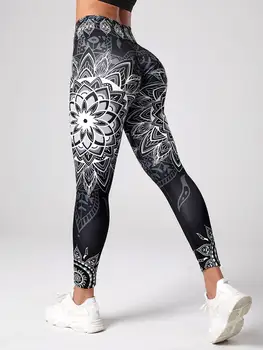 Leggings a vita alta con motivo loto, adatti per yoga, corsa e ballare come abbigliamento sportivo per il sollevamento dei fianchi: sportivo e alla moda