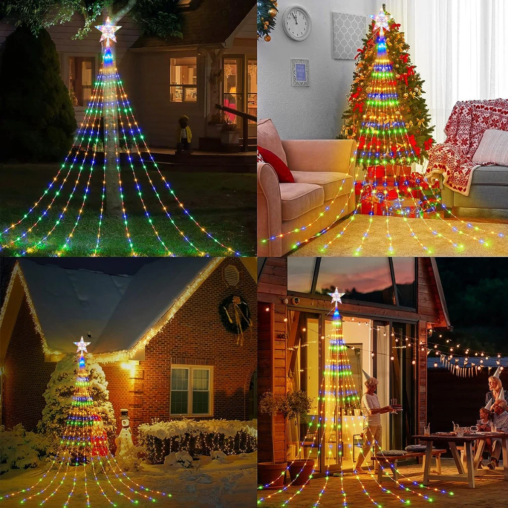 Solar Holiday Decoration Lights LED Christmas String Lights USB 8 Modes Indoor Outdoor Glowing Stars Hanging Fairy Flash Lights