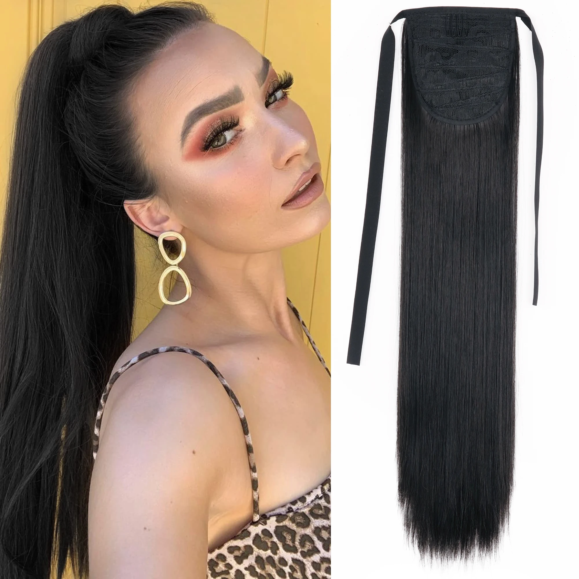 

False Hair Tail Hair 22" Ponytail In Straight Clip Hairpiece With Hairpins Synthetic Pony Tail Hair Extensions For Women