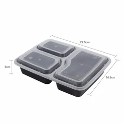 Eco - Friendly Reusable Bento Lunch Box with Multiple Compartments - 5pcs (Three grid black)