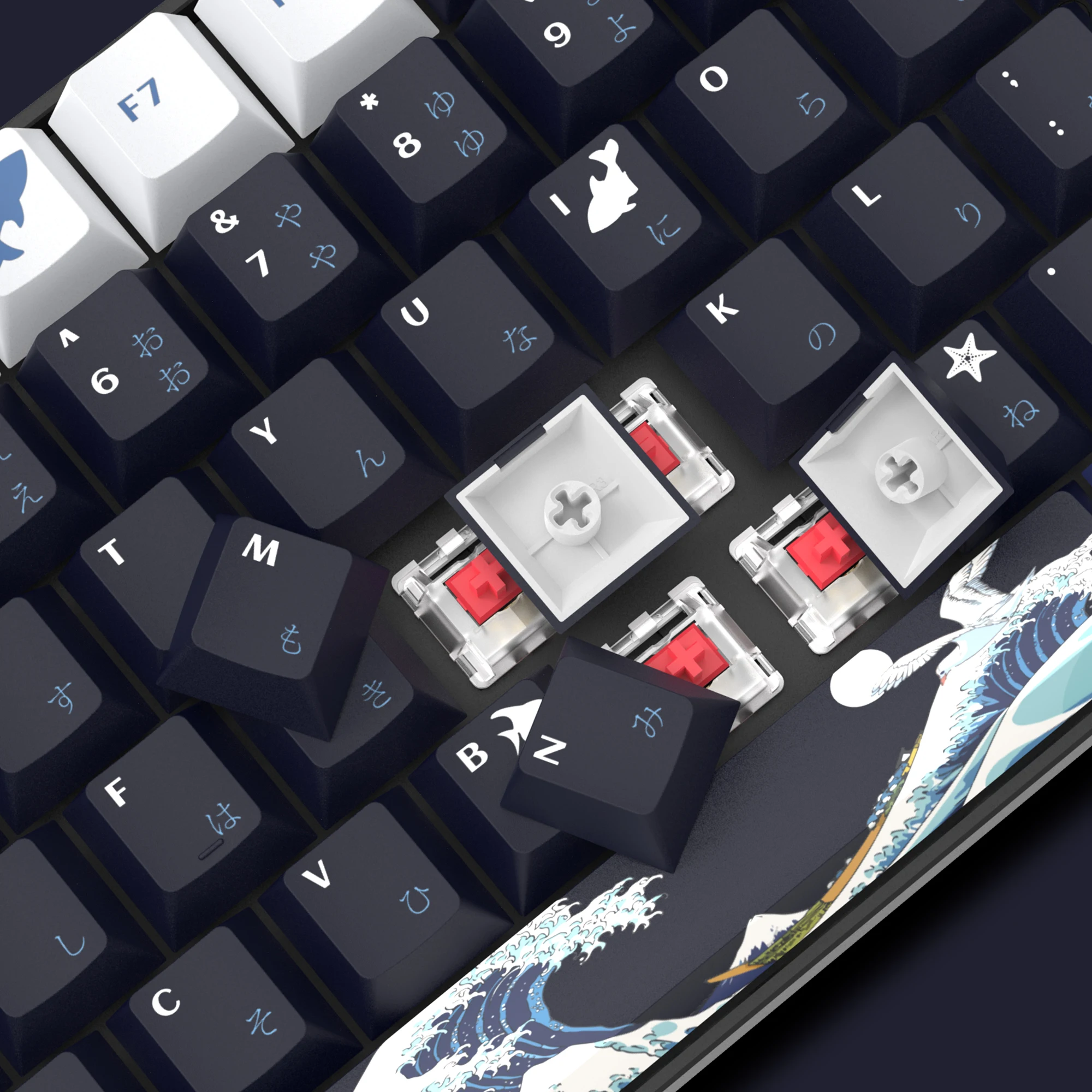 Japonês Keycaps para Cherry mx Switches Dye-sub Pbt Keycaps Great Wave Off Kanagawa 61 64 66 68 Cherry Gateron - Imagem 3