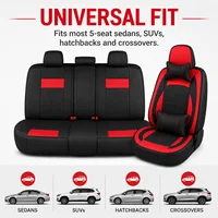 Black Red PU Leather Car Seat Covers Full Set, Universal 5-Seater Front & Rear Seat Protectors, All-Season Auto Interior Cushions for Cars, SUVs, Trucks & Vans 8