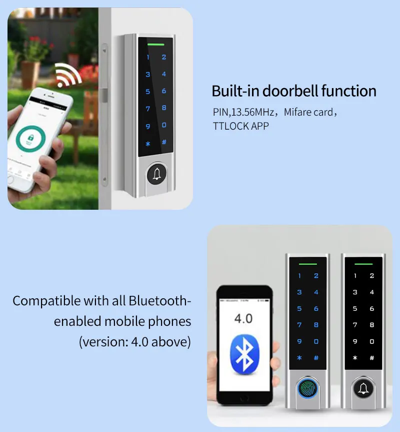 Zine-Alloy Smart Phone TTLOCK APP Bluetooth Door Access Control Keypad Waterproo
