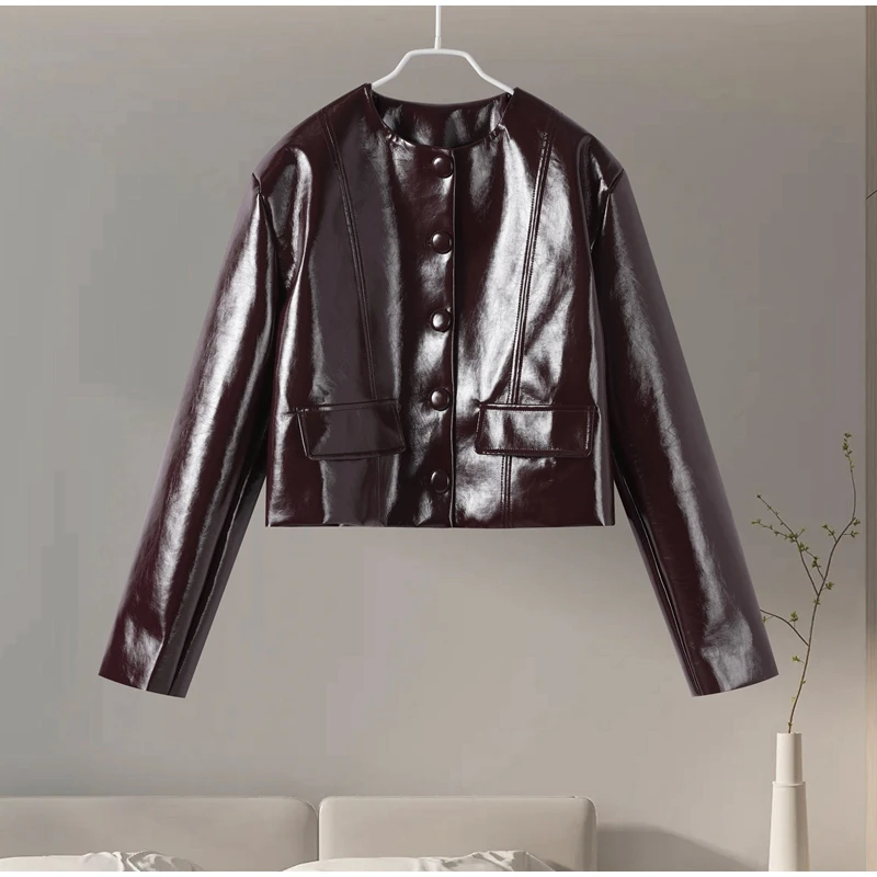 Sexy PU Leather Jacket Mini Skirts Set