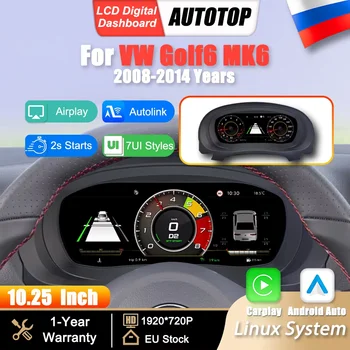 Panel de Instrumentos Digital LCD Linux de 10.25 Pulgadas con Carplay Inalámbrico y Android Auto para VW Golf 6 MK6 Años 2008-2014, Cabina Virtual 1