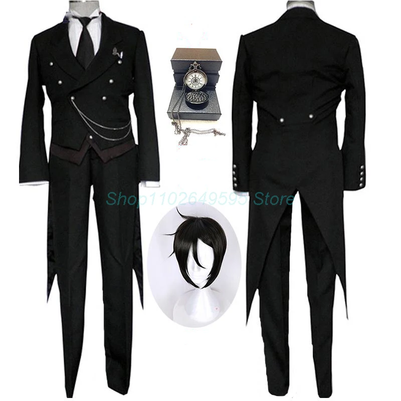 

Black Butler Cosplay Kuroshitsuji Sebastian Michaelis Cosplay Costume Dark Anime Unisex Uniforms Halloween Tuxedo Black Suit