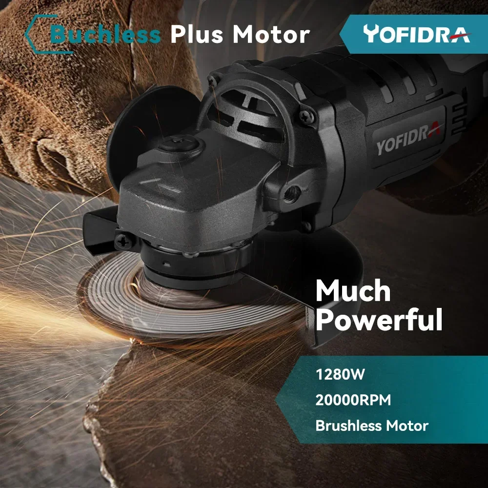 YOFIDRA 125mm Brushless Angle Grinder 3 Gears Variable Efficient Cordless Rechargeable Grinding Power Tool For Makita 18VBattery 2