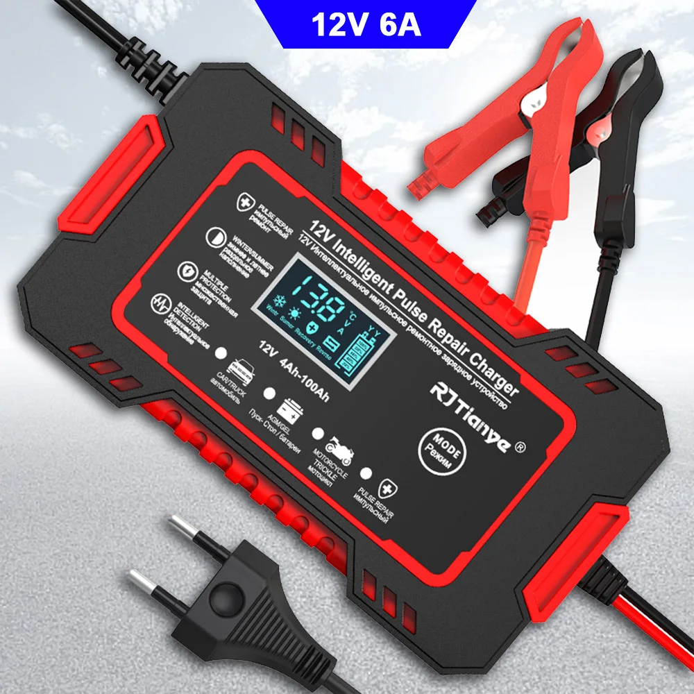 Quick Full Automatic Fast Car Battery Charger 12V 6A Power Touch Screen