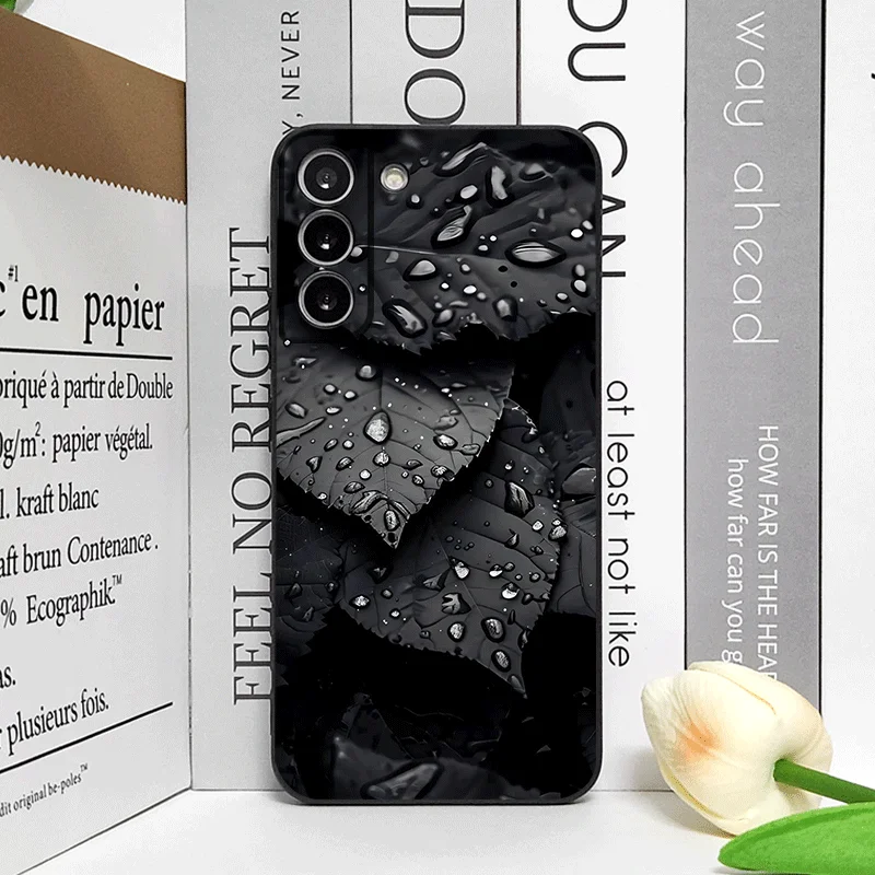 Sleek Black Maple Leaf Printed Phone Case - Soft Cover Design