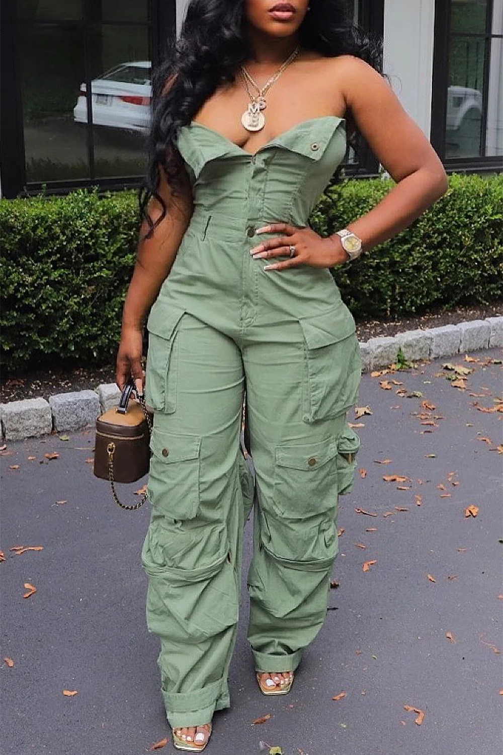 Plus Size Fashion Streetwear Denim Jumpsuit Women's Loose Pants Jumpsuit Plus Size Pocket Strapless Jeans