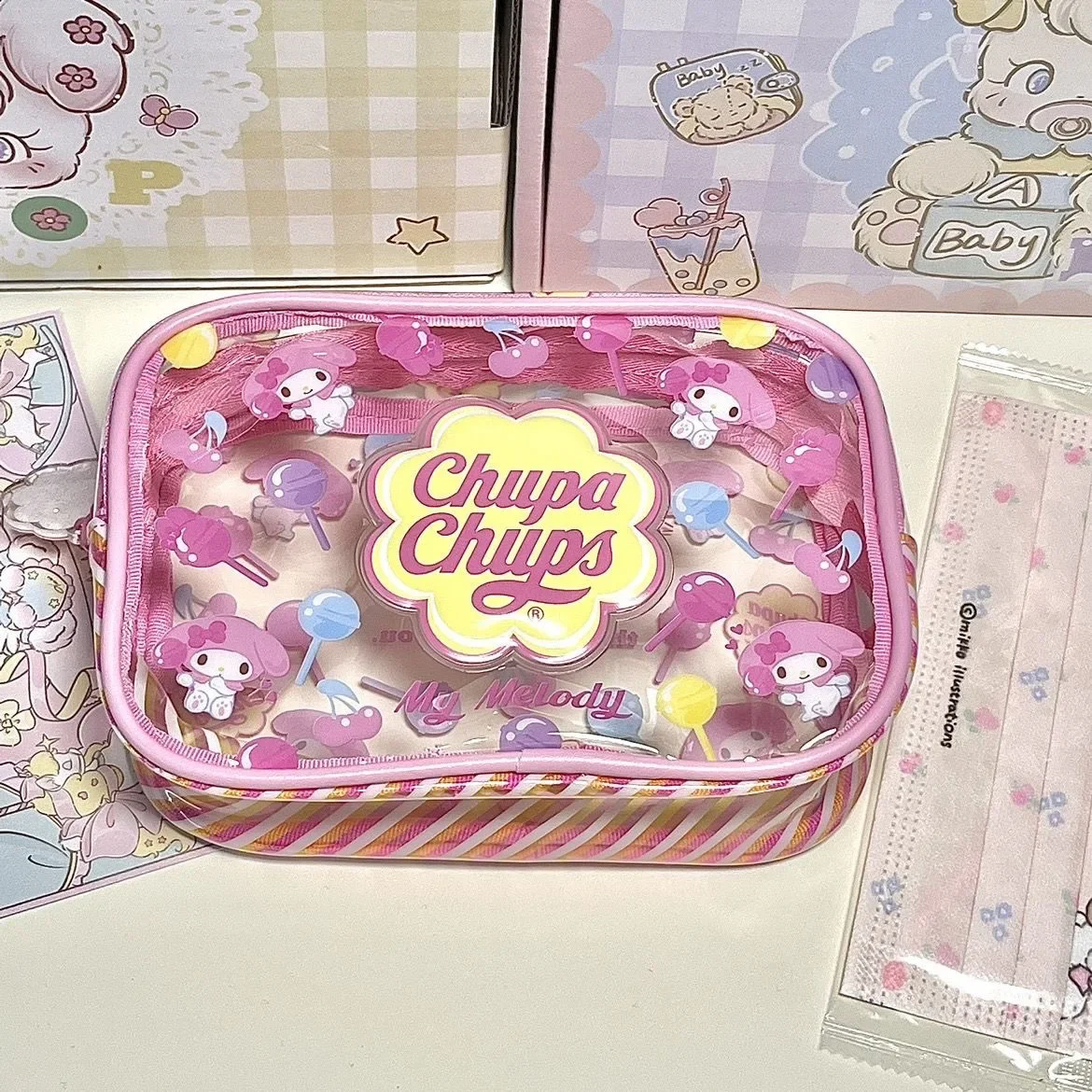 

Sanrio Kawaii Piano Melody Makeup Bag Cartoon Cute Kulomi PVC Waterproof Large Capacity Storage Women's Bag Toiletry Makeup Bag
