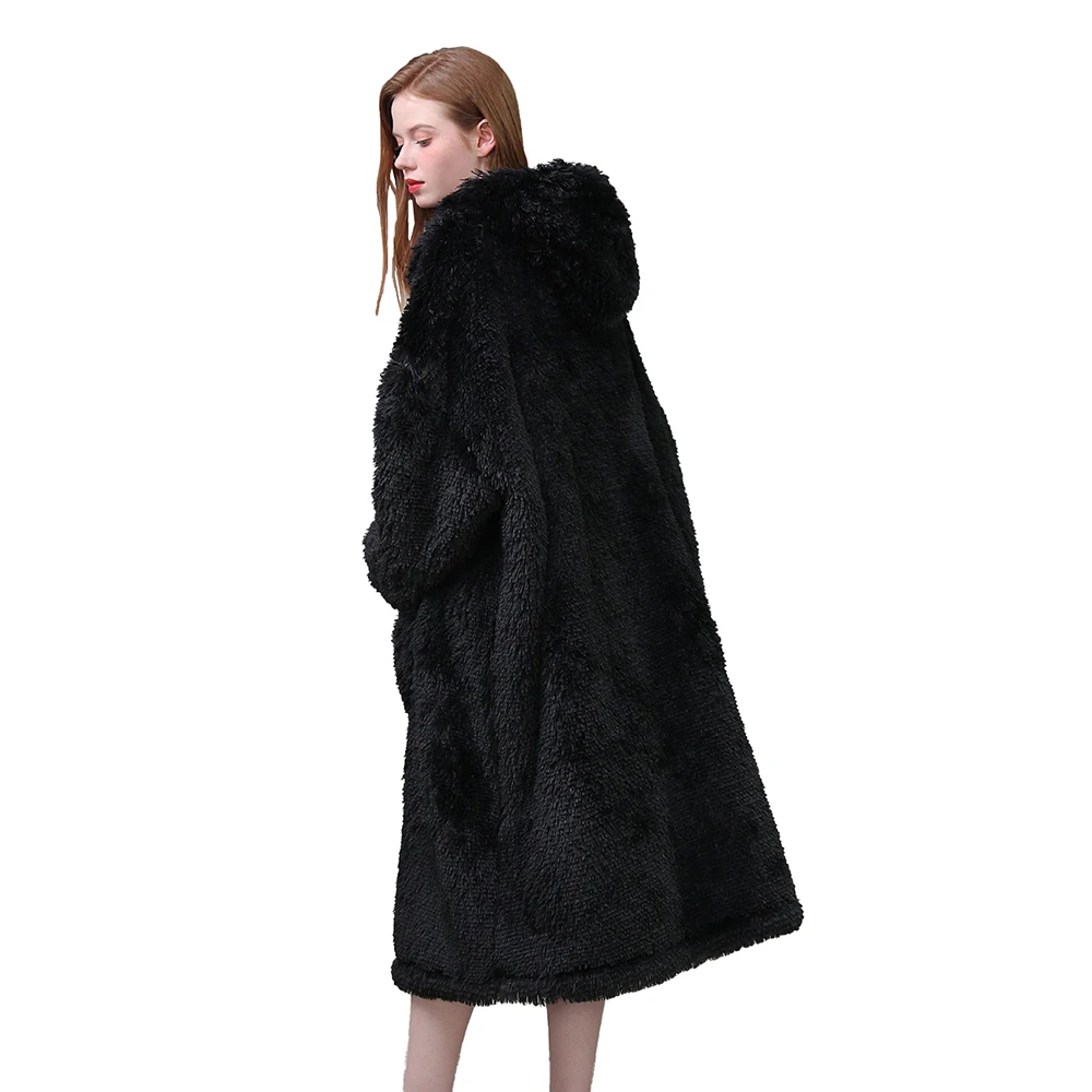Autumn And Winter Flannel Pajamas New Thickened Warm Home Clothes Casual Loose Pajamas Hooded Plush Lazy Clothes TV Blanket