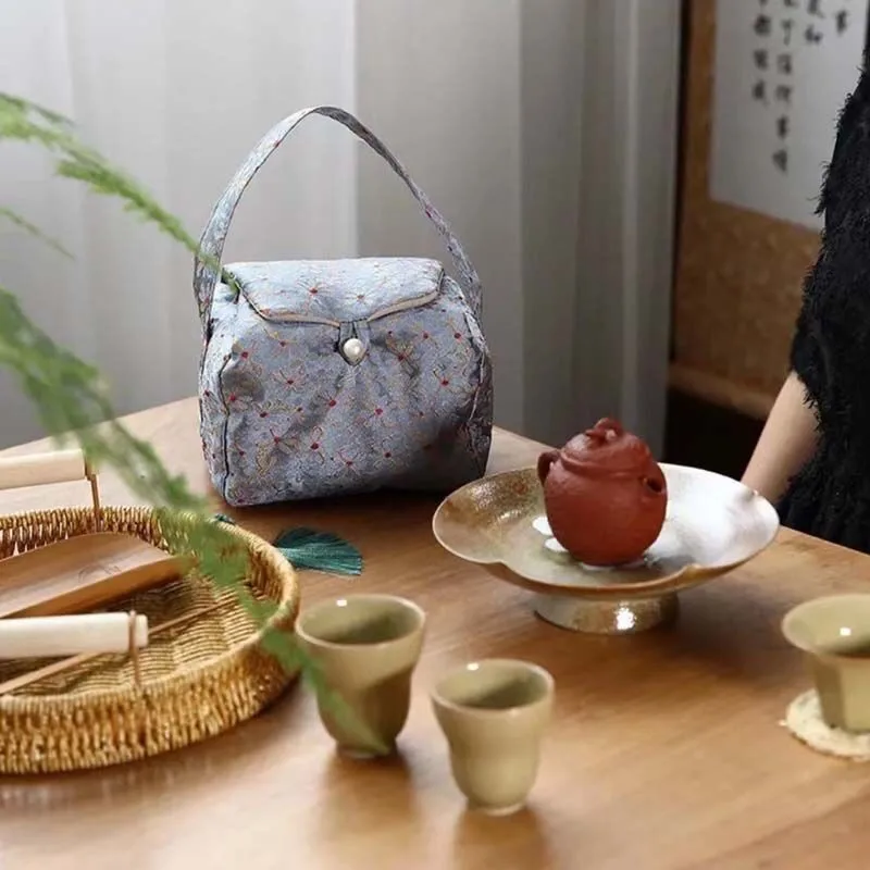 Chinese Brocade Style Travel Tea Set Storage Bag Kung Fu Tea Storage Bag Portable Cloth Small Teapot Cloth ZE967