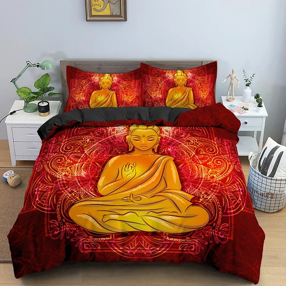 Family Buddha Bedding Set Mandala Quilt Cover Luxury Twin King Size Bed Sets Bohemian Bedclothes 2/3pcs With Pillowcase