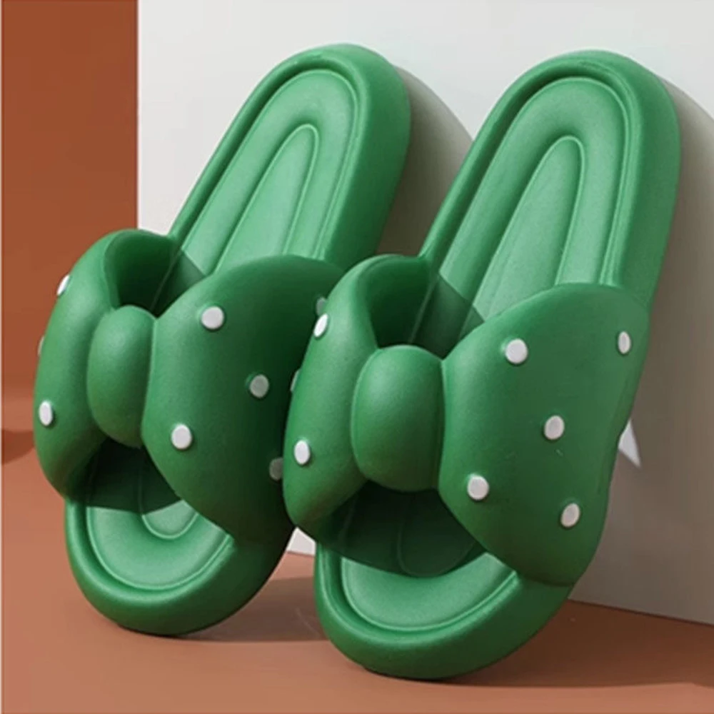 SHAJI Damen-Slipper mit Schleife und Polka Dots, Sommerliche Rutschfeste Weiche Komfort-Hausschuhe für Drinnen und Draußen, Strand und Alltag – Detail 10