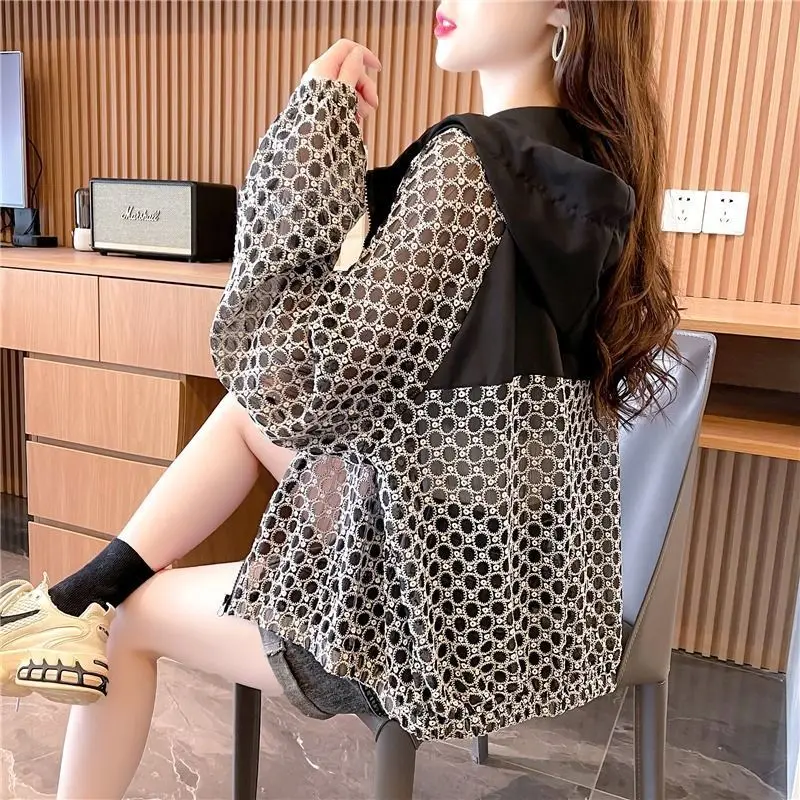 2023 Spring and Autumn Women's New Fashion Hooded Sun Protection Clothing Thin Loose Relaxed Comfortable Versatile Top