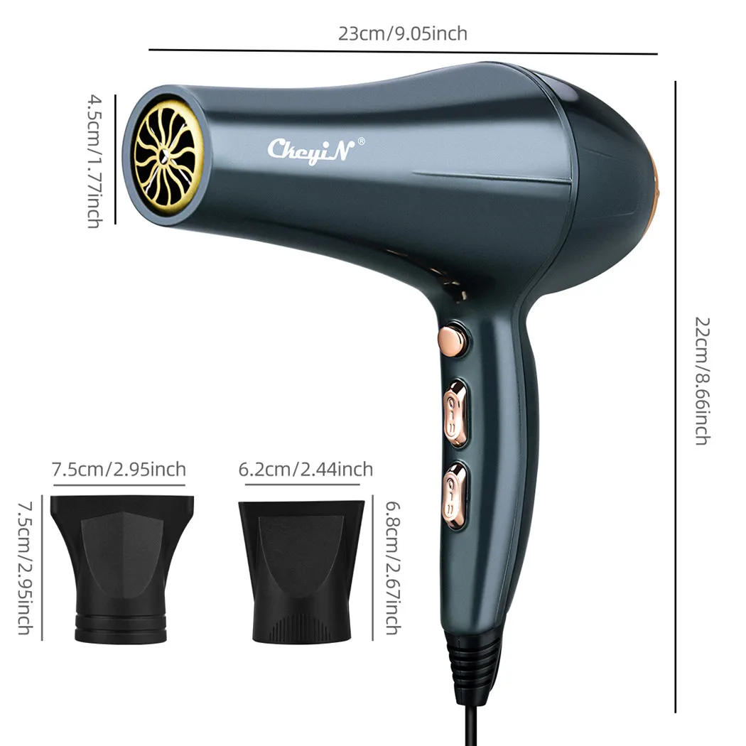 Secador de pelo profesional de 2200W, secador de pelo frío y caliente de  gran potencia, 2 boquillas de recolección, 2 velocidades, 3 Ajustes de  calor|Secadores de pelo| - AliExpress