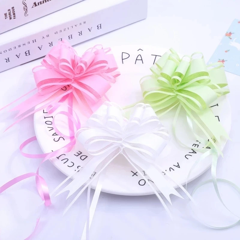 10pcs White/silver/pink Extra large snow yarn Pull Bow ribbon for Gift  Packing Party festive Wedding Car door handle Decoration